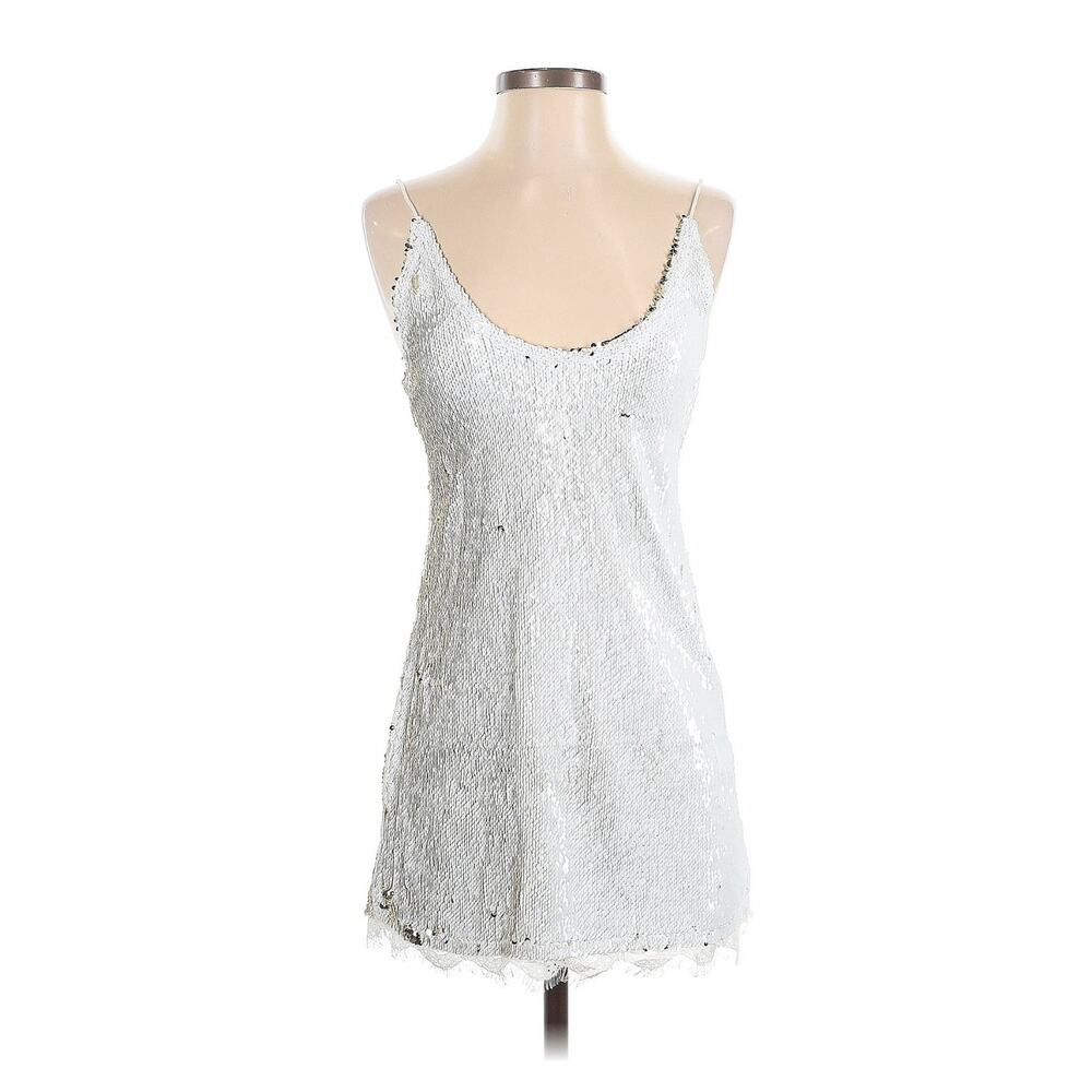 Free People Mini Dress Shirt White/Gold Sequin XS Chic Party NYE Bridal